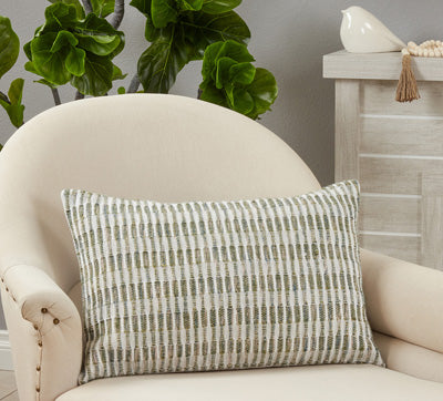 Woven Line Pillow Green 16x24