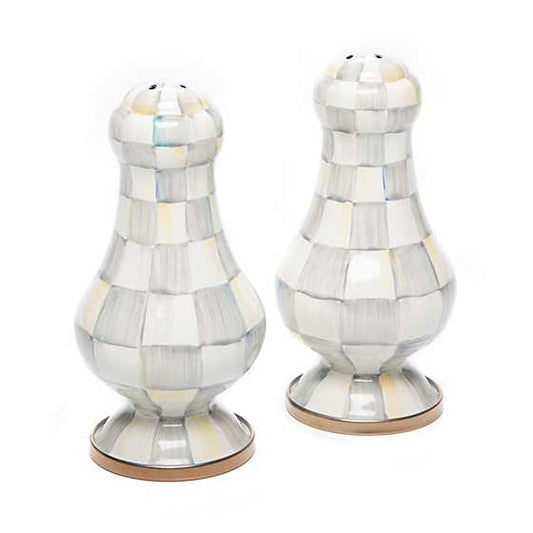 Sterling Check Enamel Large Salt & Pepper Shakers