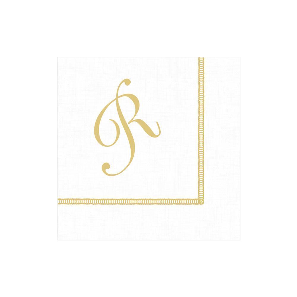 R Hemstitch Script Single Initial Paper Cocktail Napkins - 20 Per Package