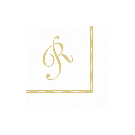 R Hemstitch Script Single Initial Paper Cocktail Napkins - 20 Per Package