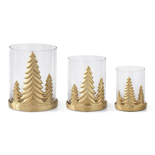 8.5 Inch Gold Metal Christmas Tree Hurricane