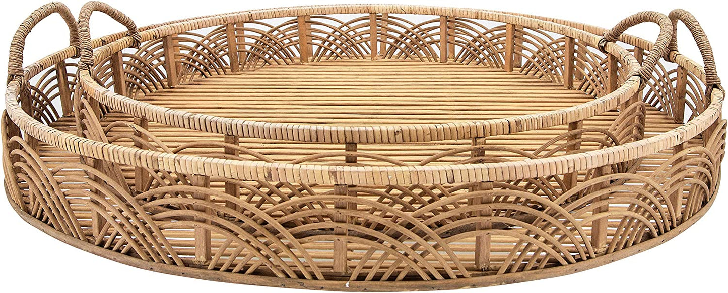 Set of 2 Bamboo 24/30" Round Trays, Natural