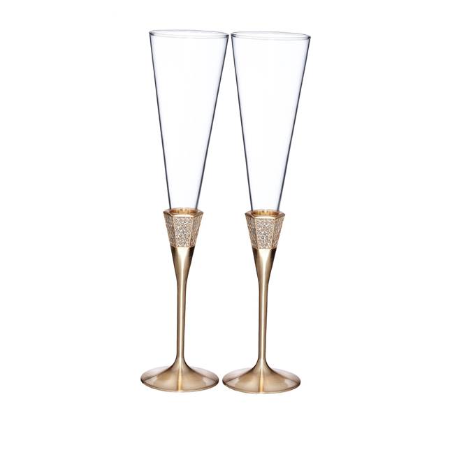 Lismore Diamond Gold Toasting Flute, Pair