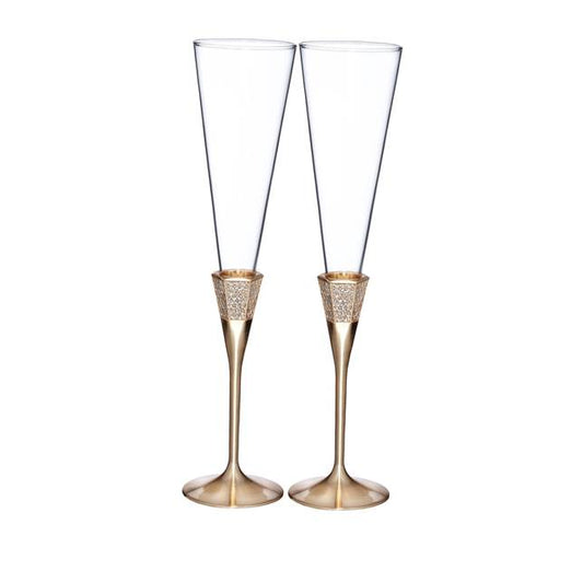 Lismore Diamond Gold Toasting Flute, Pair