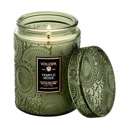 Temple Moss Embossed Small Glass Candle