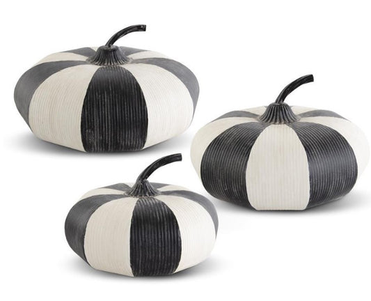 Medium Black & White Metal Stackable Pumpkin
