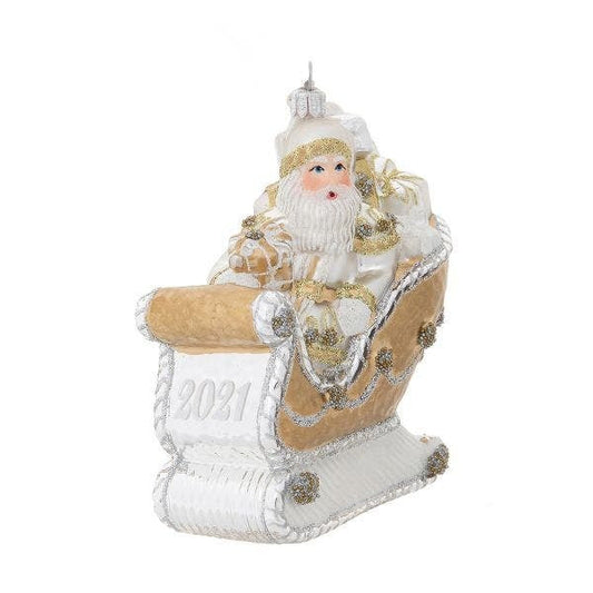 Ornament 2021 Santa in Sleigh BT Gold/Silver