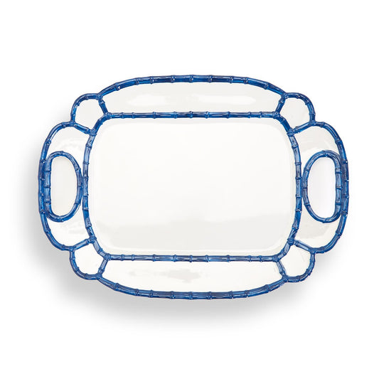 Blue Bamboo 14 1/2" x 20" Platter with Bamboo Rim Design