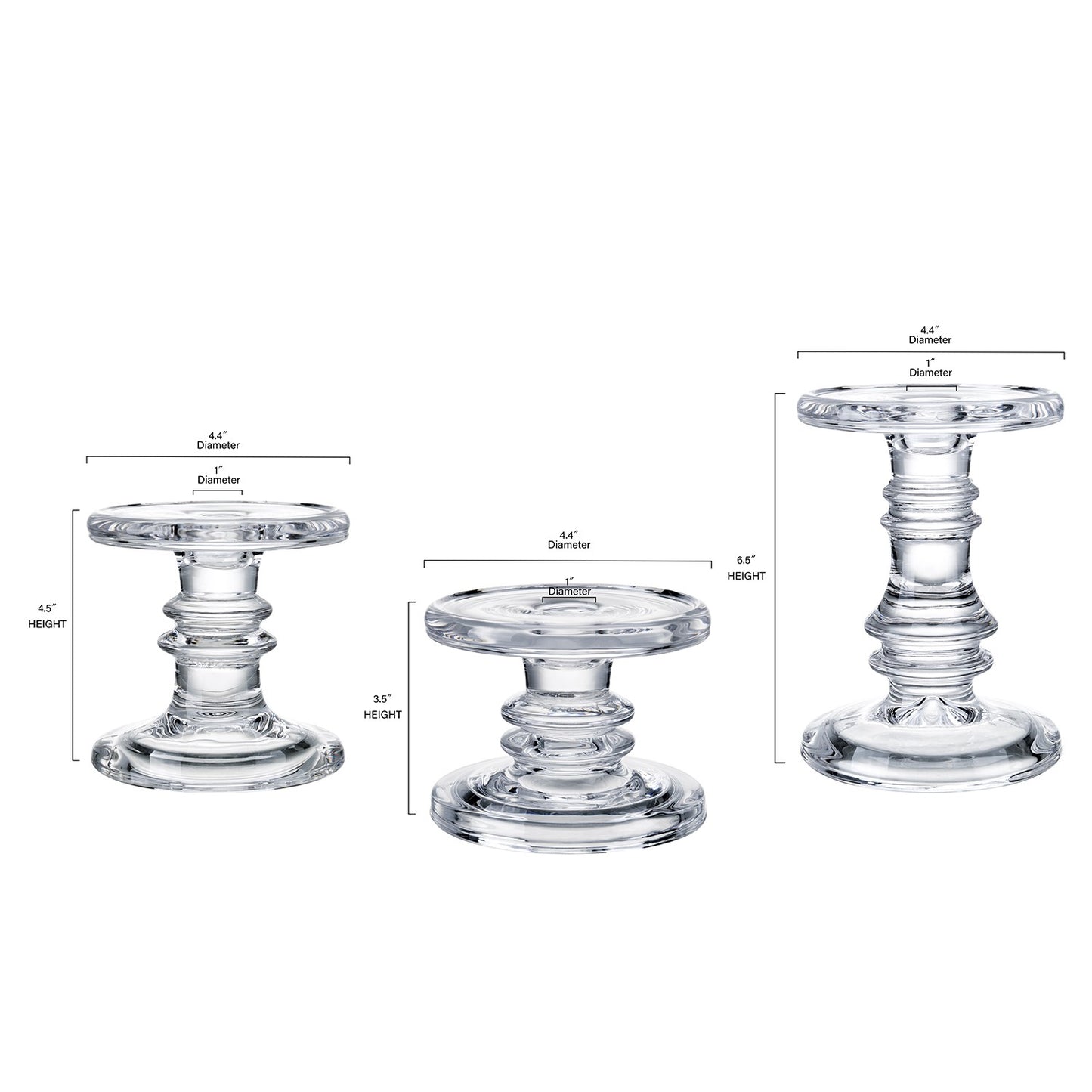 Clear Glass Candle Holder 3 Piece Set