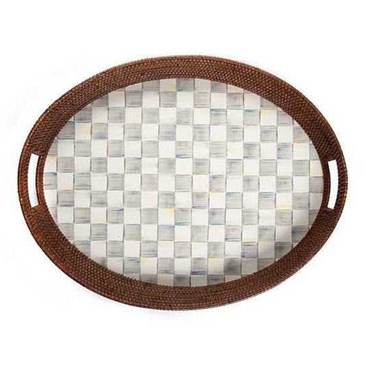 Sterling Check Rattan & Enamel Party Tray