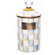 Sterling Check Enamel Canister - Medium