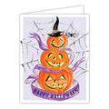 Happy Halloween Pumpkin Tower with Spiderweb Greeting Card