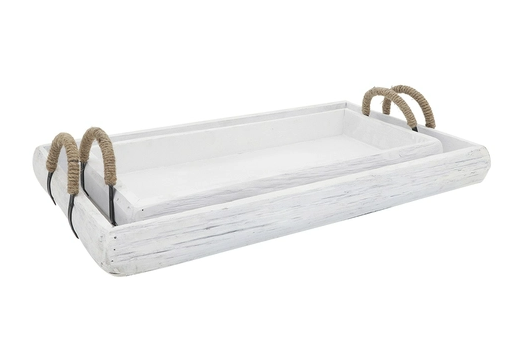 Set of 2 Wood Trays, White Wash