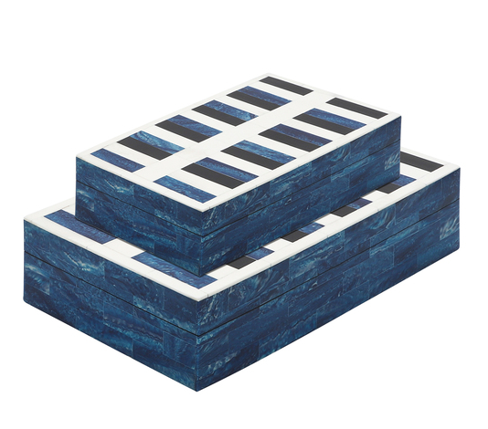 Resin Set of 2 Checkered Boxes, Blue