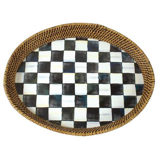 Courtly Check Rattan & Enamel Tray - Large