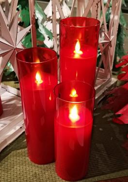 Red Glass Pillar Set of 3