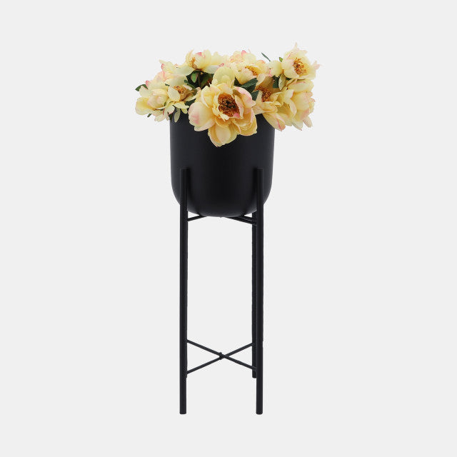 Medium Metal Planters On Stand Black