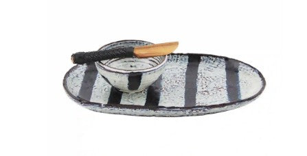 Black Stripe Tray and Dip Set