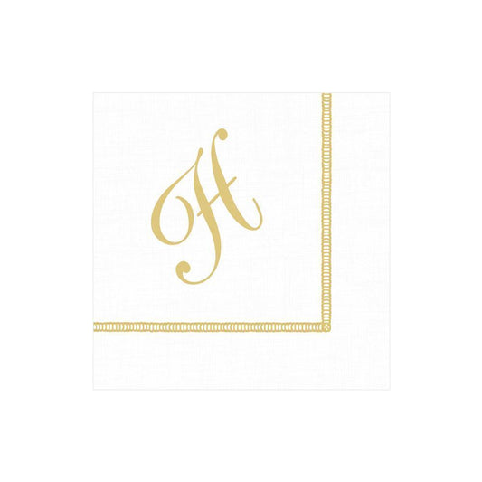 H Hemstitch Script Single Initial Paper Cocktail Napkins - 20 Per Package