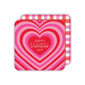 Happy Valentine's Day Hot Pink and Red Heart Square Coaster