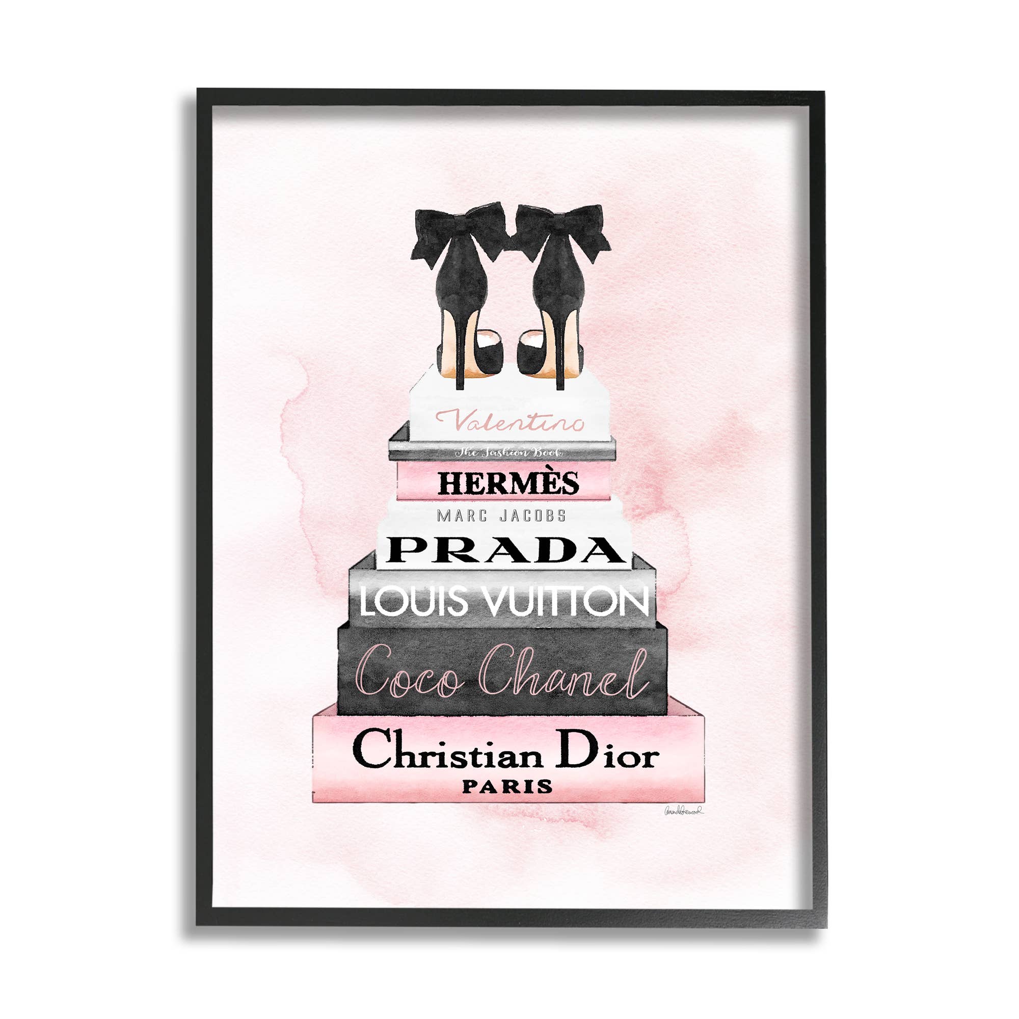 Black Heels Pink Silver Bookstack Glam Fashion Framed