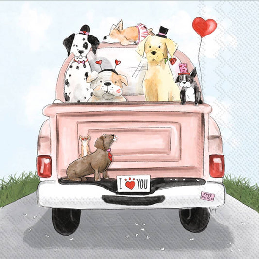 Paper Cocktail Napkins Valentines Pup Truck Pack Of 20