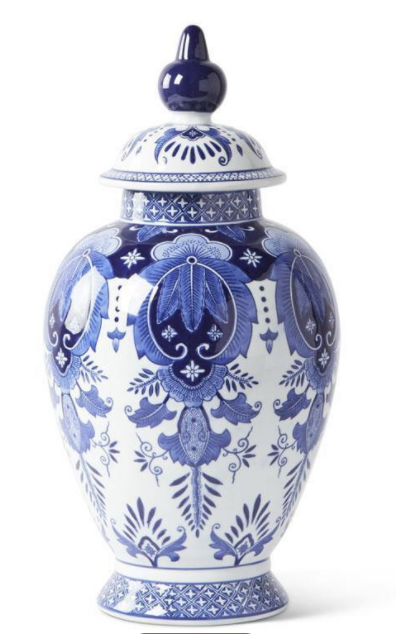 Ceramic Blue and White Chinoiserie Lidded Ginger Jar