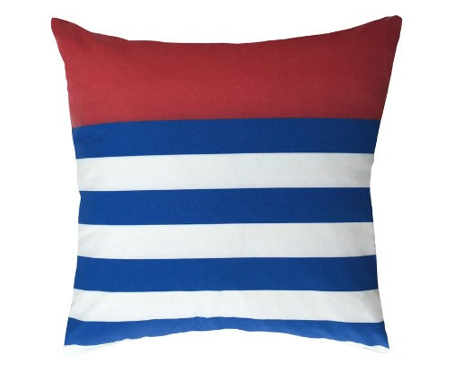 Duck Cloth Pillow with Blue and White Stripe and Solid Red Printing 24in w