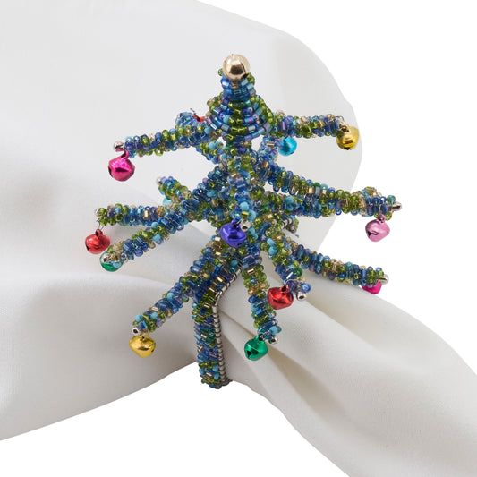 Beaded Christmas Tree Napkin Ring Blue