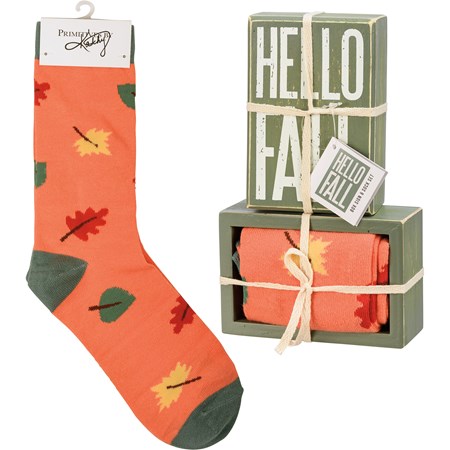 Hello Fall Box Sign & Sock Set