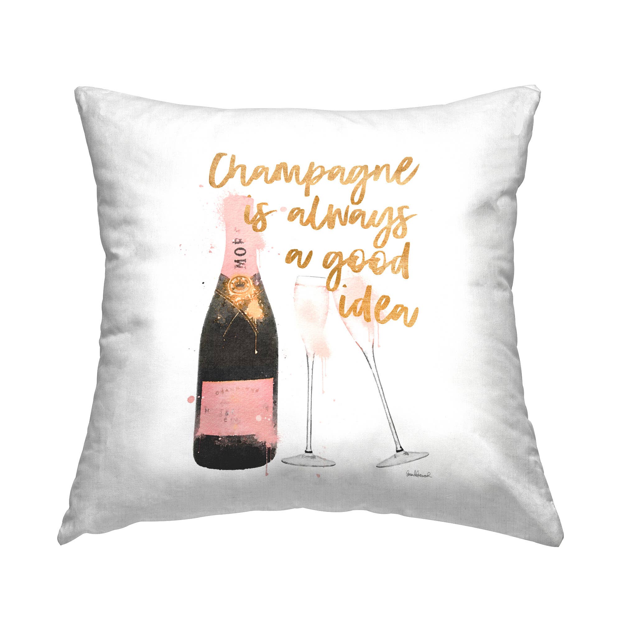 Champagne Always Good Idea Pink Glam Bottle Throw Pillow