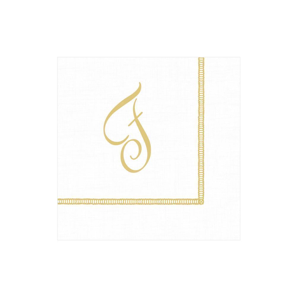 F Hemstitch Script Single Initial Paper Cocktail Napkins - 20 Per Package