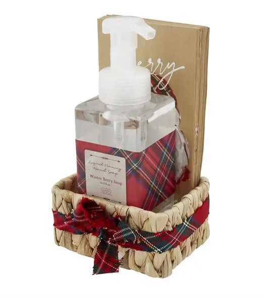 Santa Tartan Soap And Guest Towel Basket