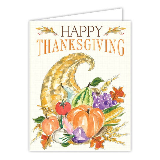 Happy Thanksgiving Handpainted Cornucopia Greeting Card