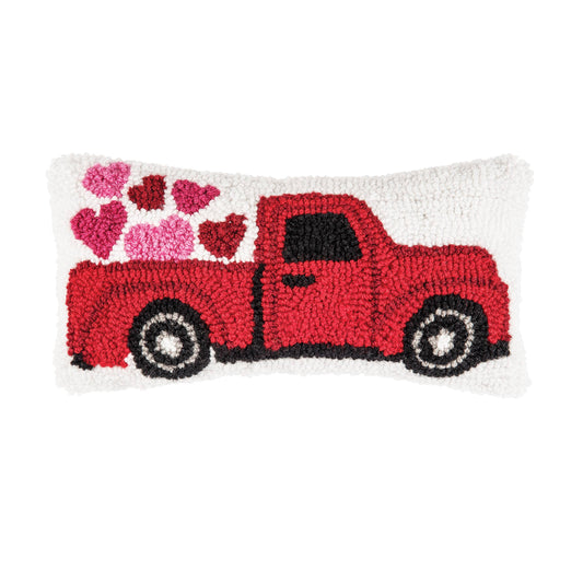 Valentine's Day 6" x 12" Heart Truck Hooked Throw Pillow