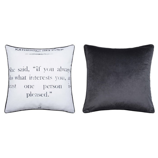 Double Sided Pillow Hepburn Quote Print and Gray Velvet 24in