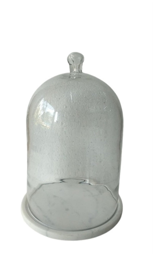 Large Glass Bell Jar w/ White Marble Base 10” White