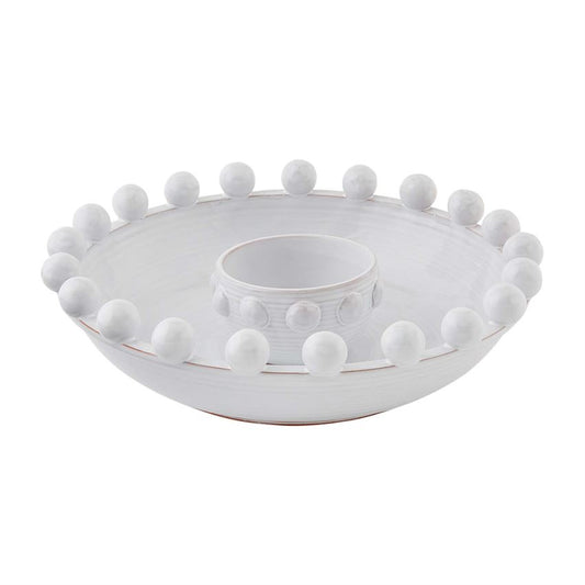 Beaded White Chip & Dip Bowl Set