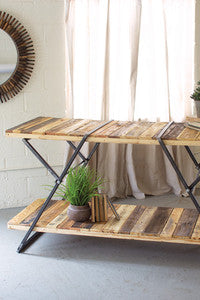 reclaimed wood two tiered display table