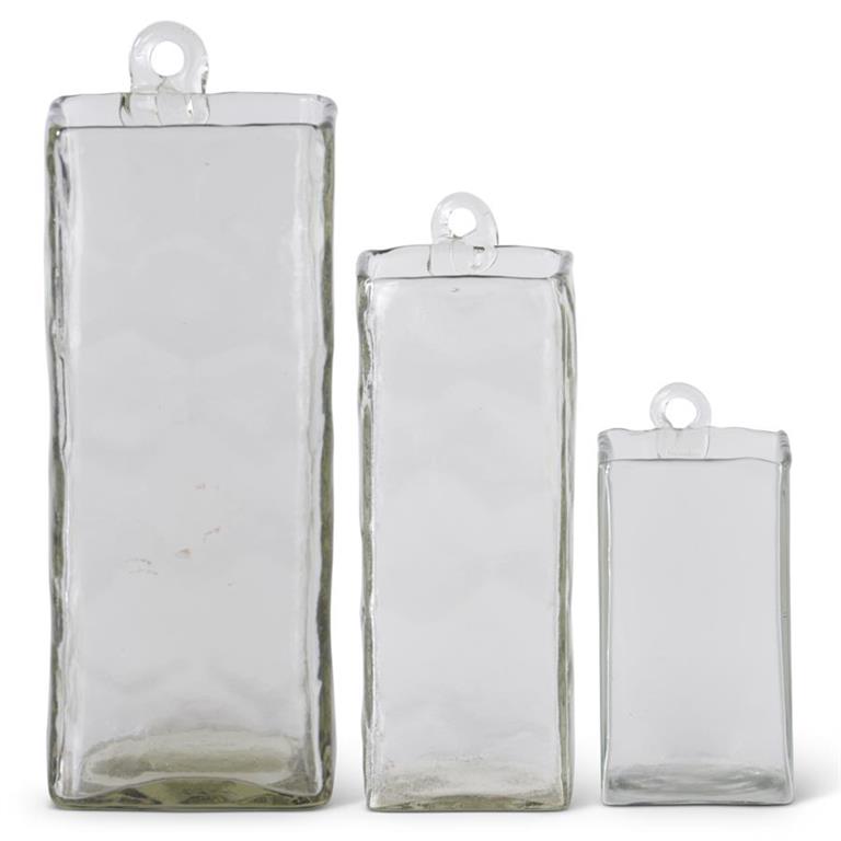 Large Hand-blown Square Clear Glass Hanging Vases