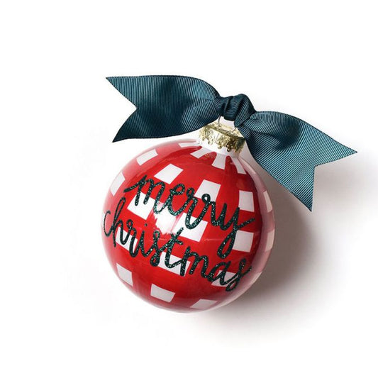 Merry Christmas Gingham Glass Ornament