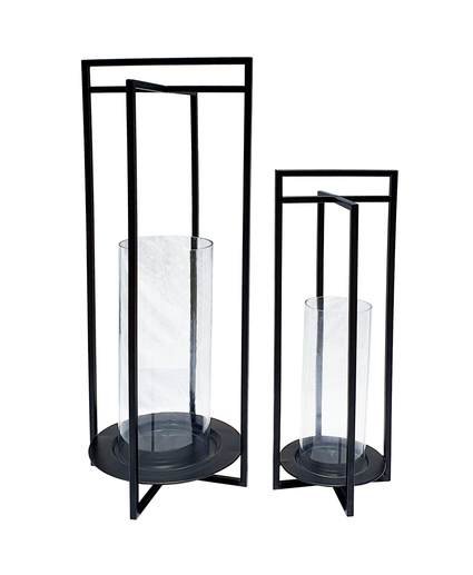 Set of 2 Metal Open Design Lantern, Black