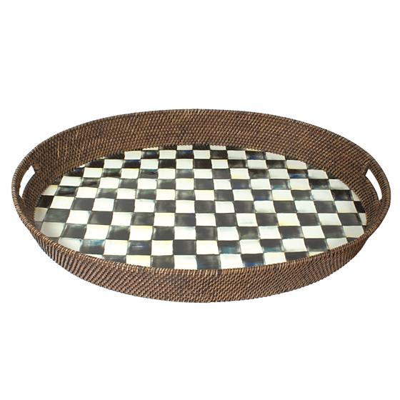 Courtly Check Rattan & Enamel Tray - Small