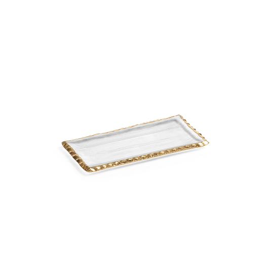 Clear Textured Rectangular Tray with Jagged Gold Rim, Small