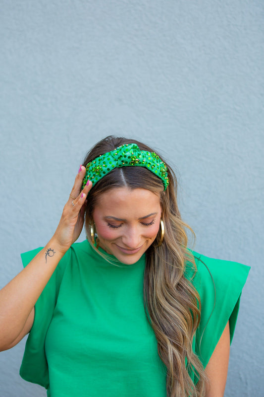 Green Crystal Shamrock Headband