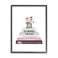 Pink Flower Black Bookstack Glam Fashion Design Framed