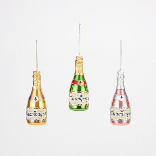 Champagne Ornament, 3 Asst, Glass, 5.5