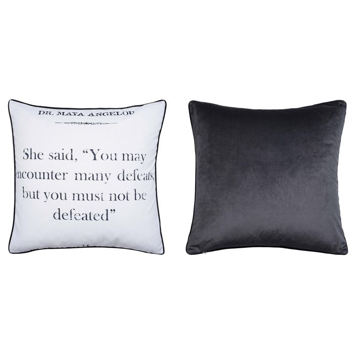 Double Sided Pillow Angelou Quote Print and Gray Velvet 24in X 24in