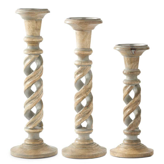 Gray Washed Wood Spiral Cutout Candleholder - Small