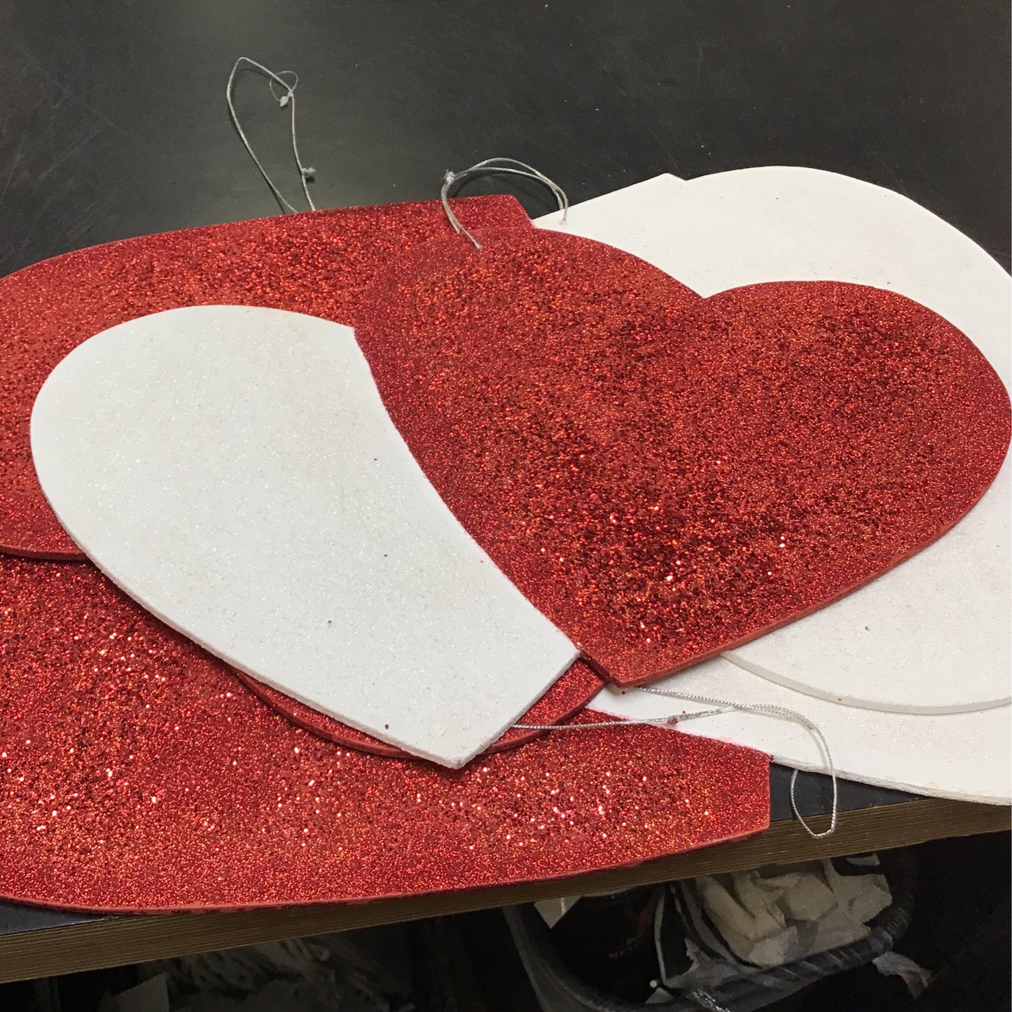 3 pair Red white hearts garland